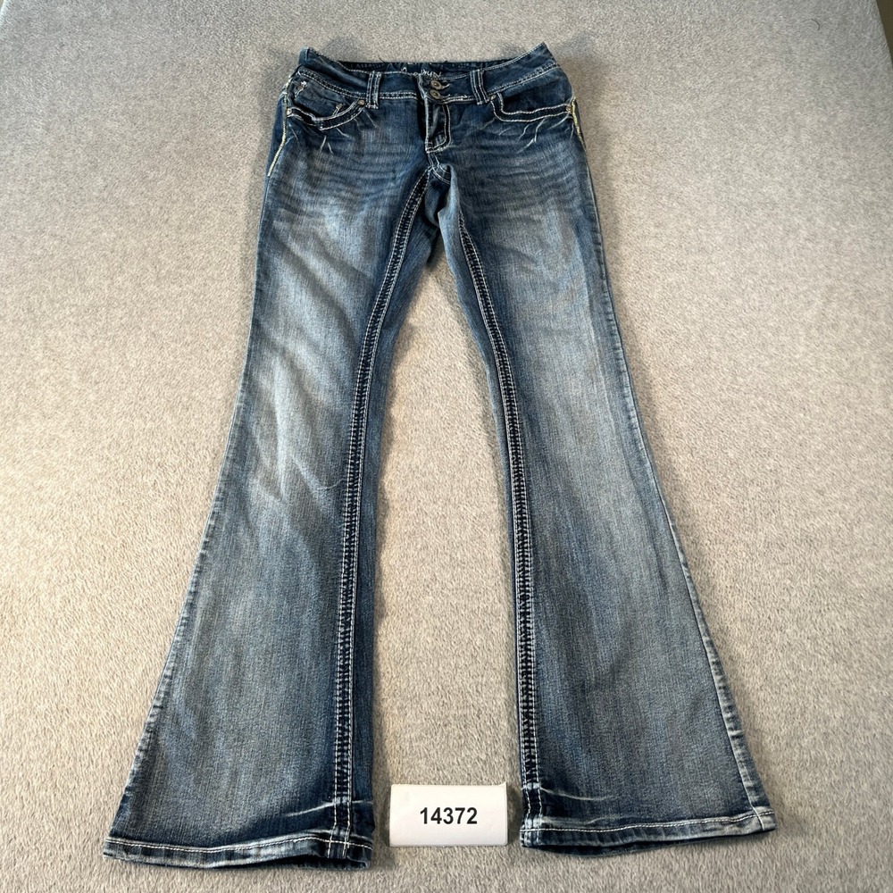 Amethyst Bootcut Jeans Womens 3 Blue Denim Cotton Stretch Contrast Stitch Boho